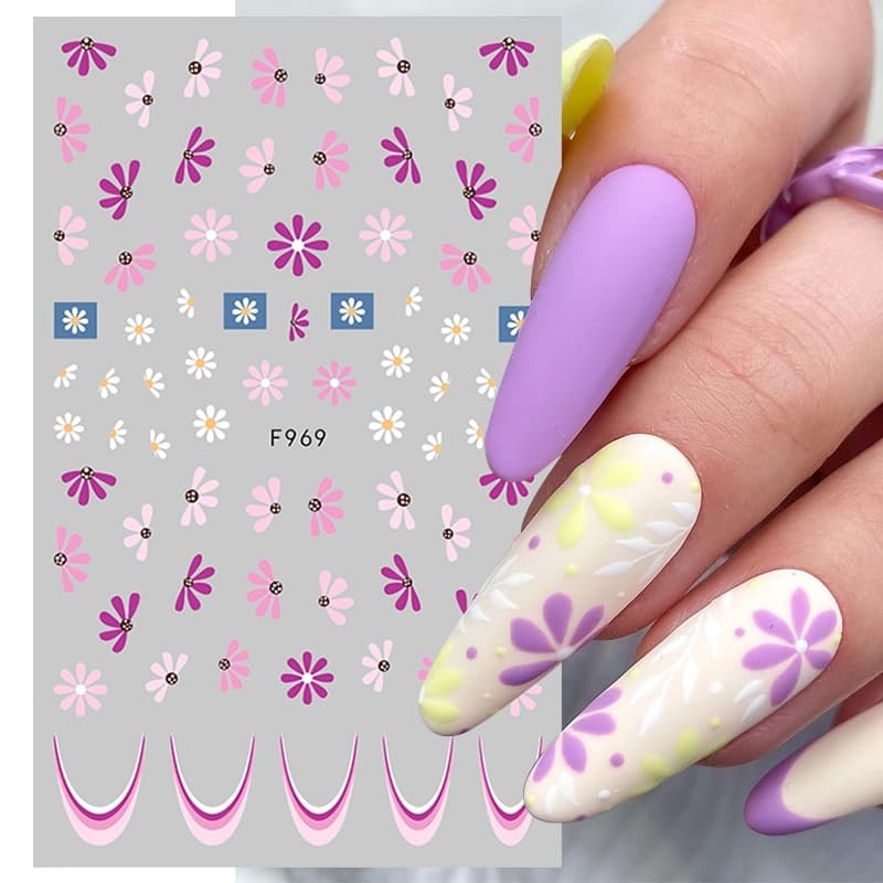 Flores Autocolantes De Unhas Decalques 3D Folha Francesa Para Decoração De Manicure Arte