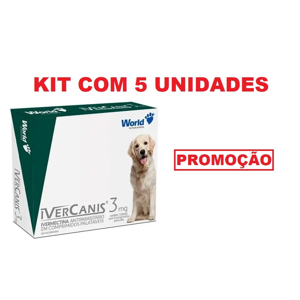 Kit 5 Unidades Remédio Para Carrapato, Pulga e Sarna Ivercanis 3mg 4 Comprimidos World