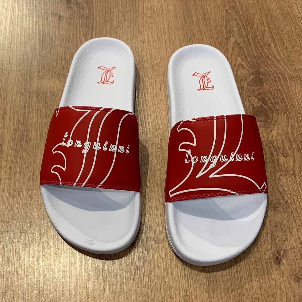 Chinelo Slide Longuinni Star Branco e Vermelho