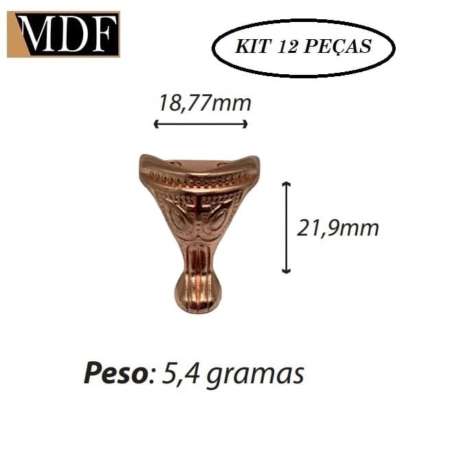 Kit 12 Pezinho Medio para Caixa e Bandeja Cobre