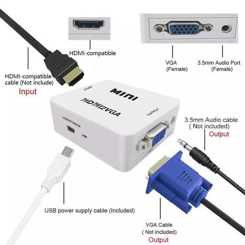 Mini Adaptador Conversor HDMI Para VGA Com Áudio Full HD 1080p Para Notebook PC Monitor Projetor TV Box Plug And Play