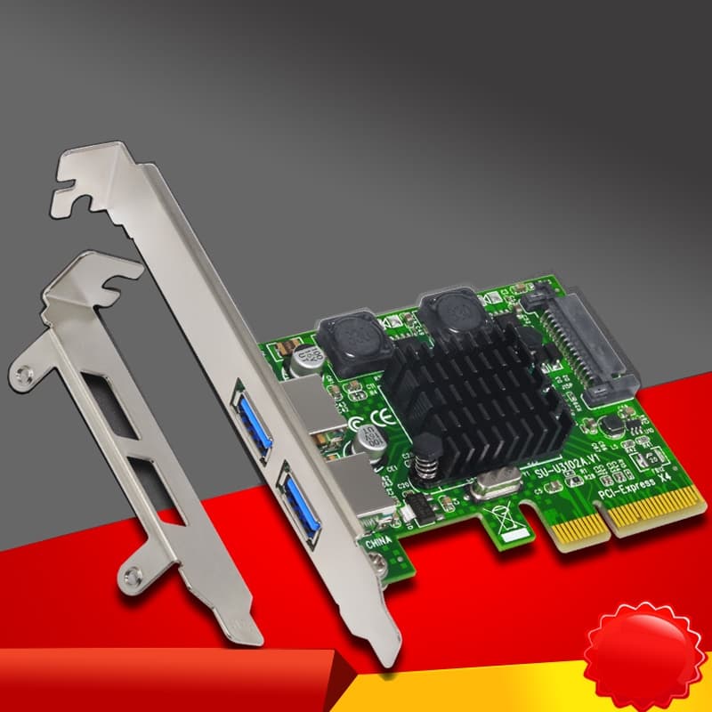 Placa PCI Express USB 3.1 , 2 Portas , Supervelocidade , 10Gbps , Adaptador Raiser PCIE-E 3.0 X4 Asmmedia ASM3142 , Chip