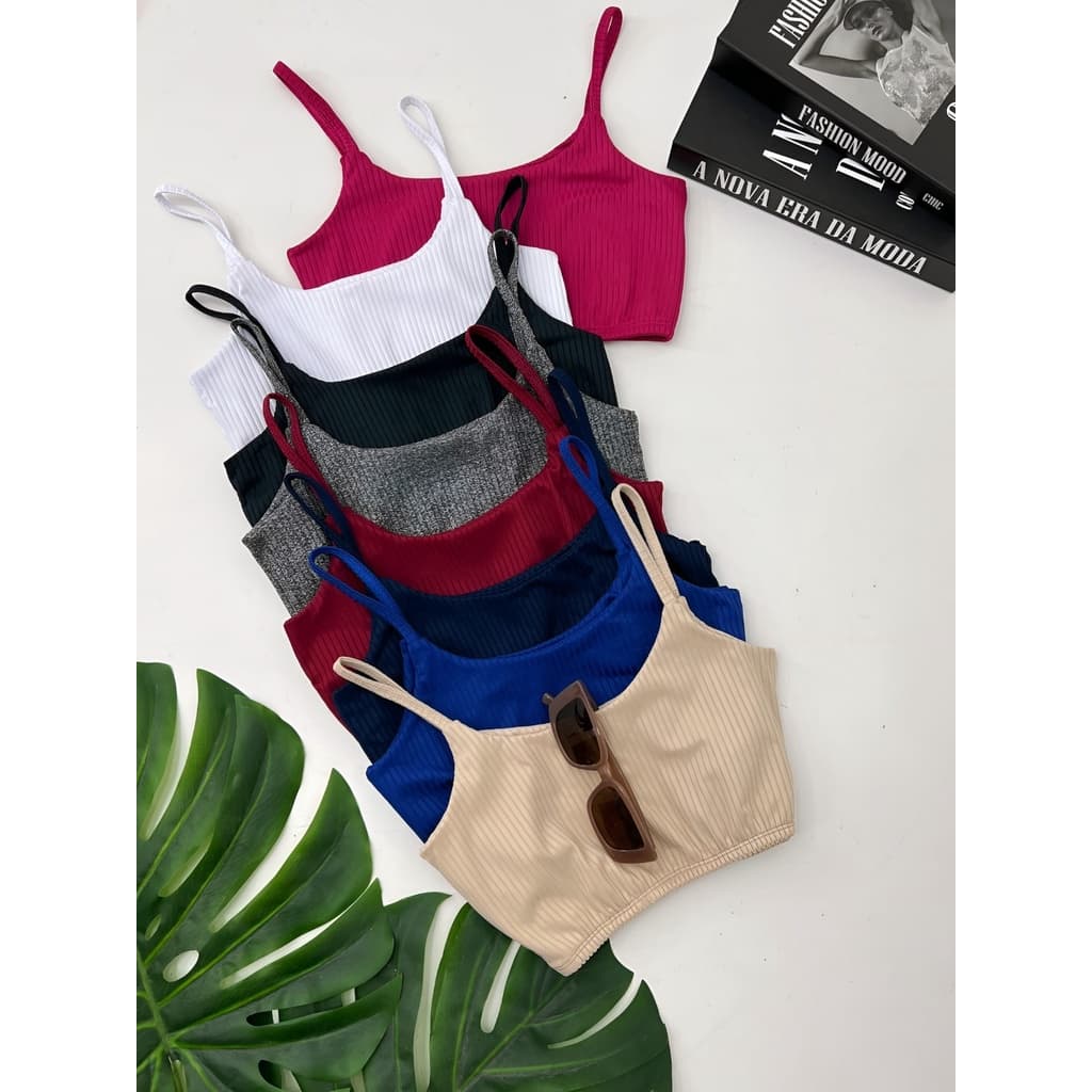 Kit 4 Cropped Top Feminino Canelado Alcinha Verão Blusa Feminina Básica Top Casual Feminino sem Bojo Canelado Academia