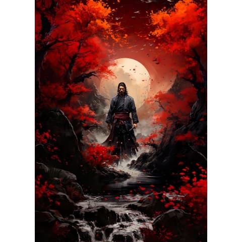 Quadro Decorativo Samurai Sakura Guerreiro, decoração casa Quadro Decorativo japonês gueixa samurai tamanho grande Decoração para sala casa cozinha quarto Quadro decorativo abstrata Moderno Decoração Sakura Guerreiro, Sunset Retro arte #27