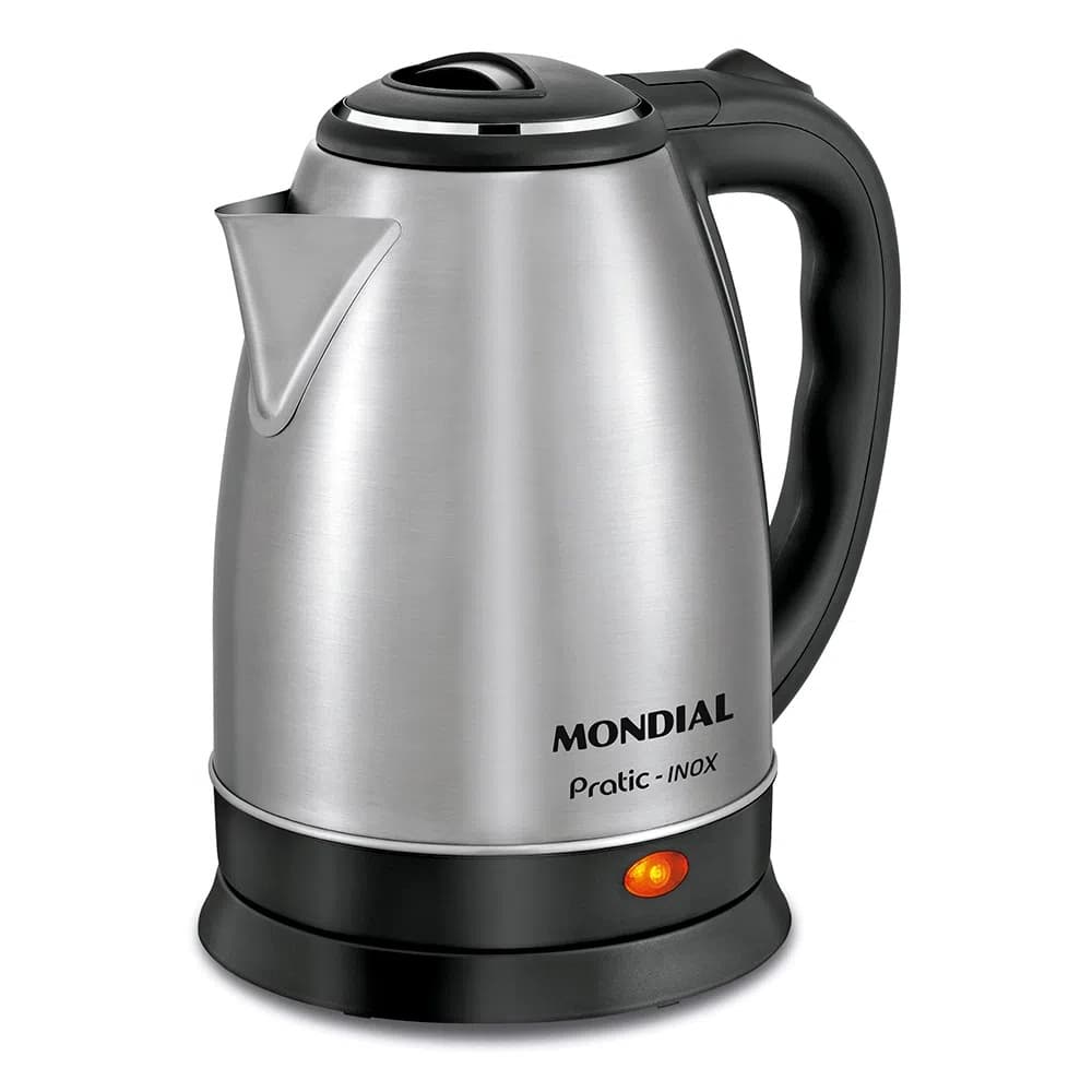 Chaleira Eletrica Inox com Filtro, Portátil, Mondial, Pratic CE-06, 2L, 1200W, 127V - PRETA/INOX