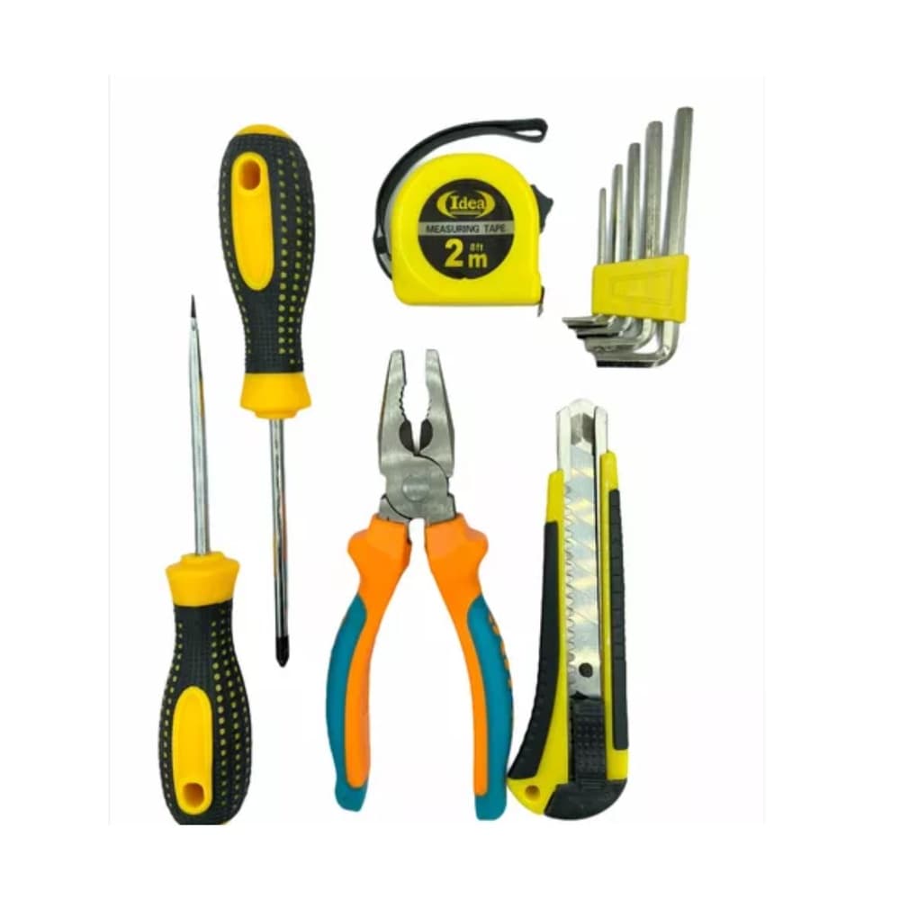 Kit de Ferramentas 10 Peças Completo com Alicate Chaves de Fenda Estilete Trena 2m Jogo de Ferramentas Doméstico Profiss