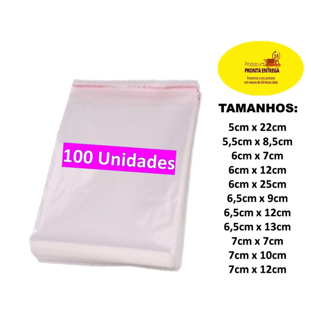 Saquinho Transparente Com Adesivo Aba saco adesivado Cristal Sacola Adesivo Pacote com 100 unidades