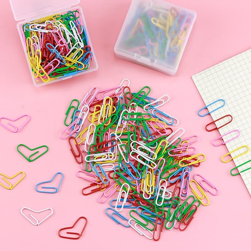 Clipe de papel colorido 100 peças encaixotado bonito multicolorido clipe de papel arquivo Bill classificação armazenamen
