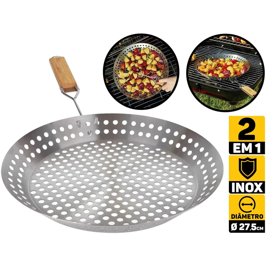 Frigideira Grelha Churrasco 30,5 Cm Inox Para Churrasqueira Mor Qualidade