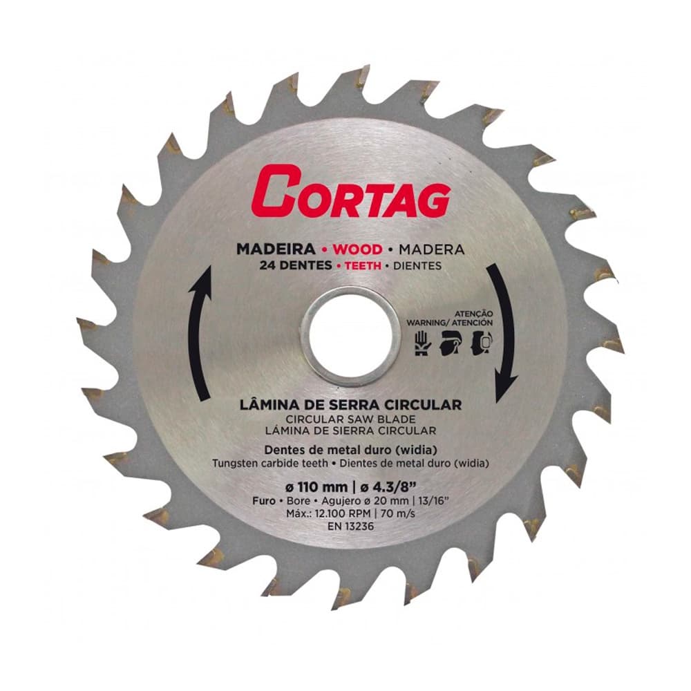 Disco De Serra Corte Madeira Mdf 24 dentes 110x20mm Cortag