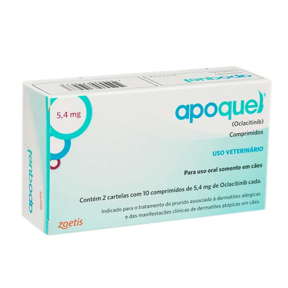 Apoquel 5,4mg Zoetis 20 Comprimidos Alívio Rápido Coceira Alergia Dermatite Cães