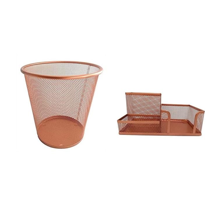 Kit Organizador, Porta Caneta e Lixeira Rose Gold 12L Escritório