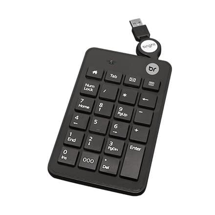 Mini Teclado Numérico Usb Cabo Retrátil Preto 0134 -  Bright