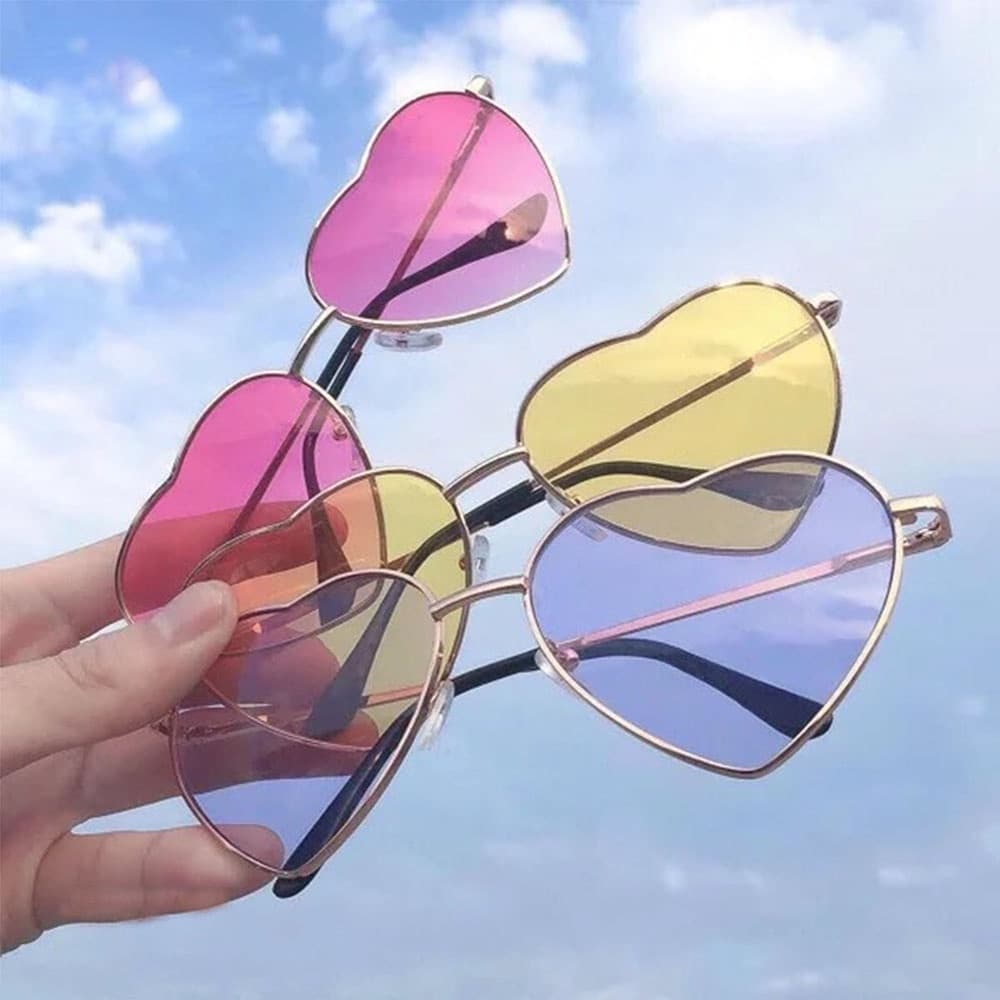 Óculos De Sol Retrô Metálicos Em Forma De Coração De Pêssego Peça Marinha Femininos