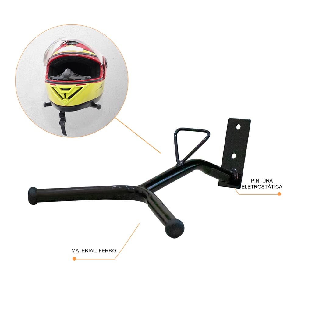 Suporte organizador de Capacete para Parede - Preto Com parafuso e bucha