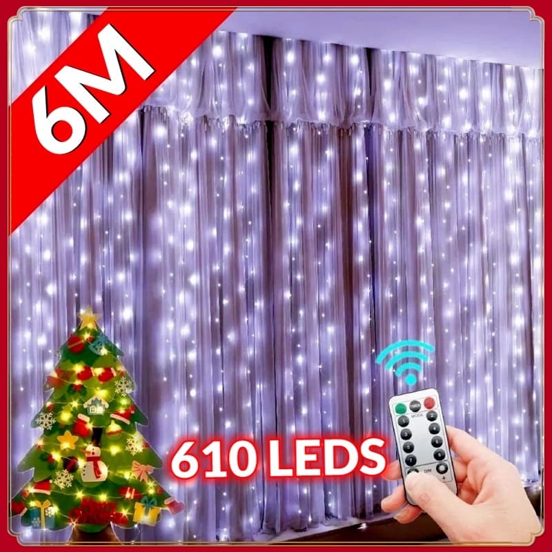 6M×3M 610 LED Cortina luz cortina romântica para casamento de natal ao ar livre Cortina Led Luzes Pisca Cascata Decoração Janela