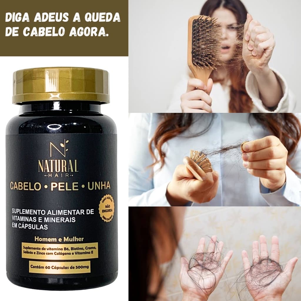 Natural Hair caps Vitamina para crescimento capilar e combate a queda c/60cps