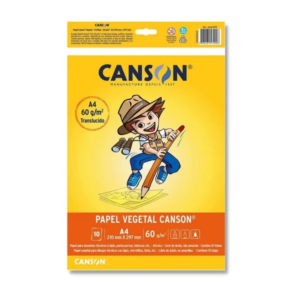 Papel vegetal Canson A4 210x297mm 60g pacote com 10 folhas, para desenhos e cópias