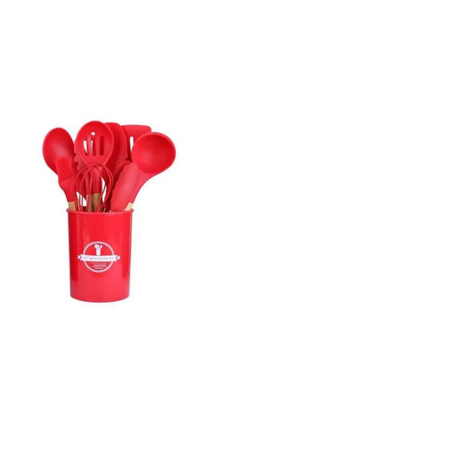 Kit Utensílios Cozinha Silicone Colher Copo Suporte 12 Peças - KIT GIRL