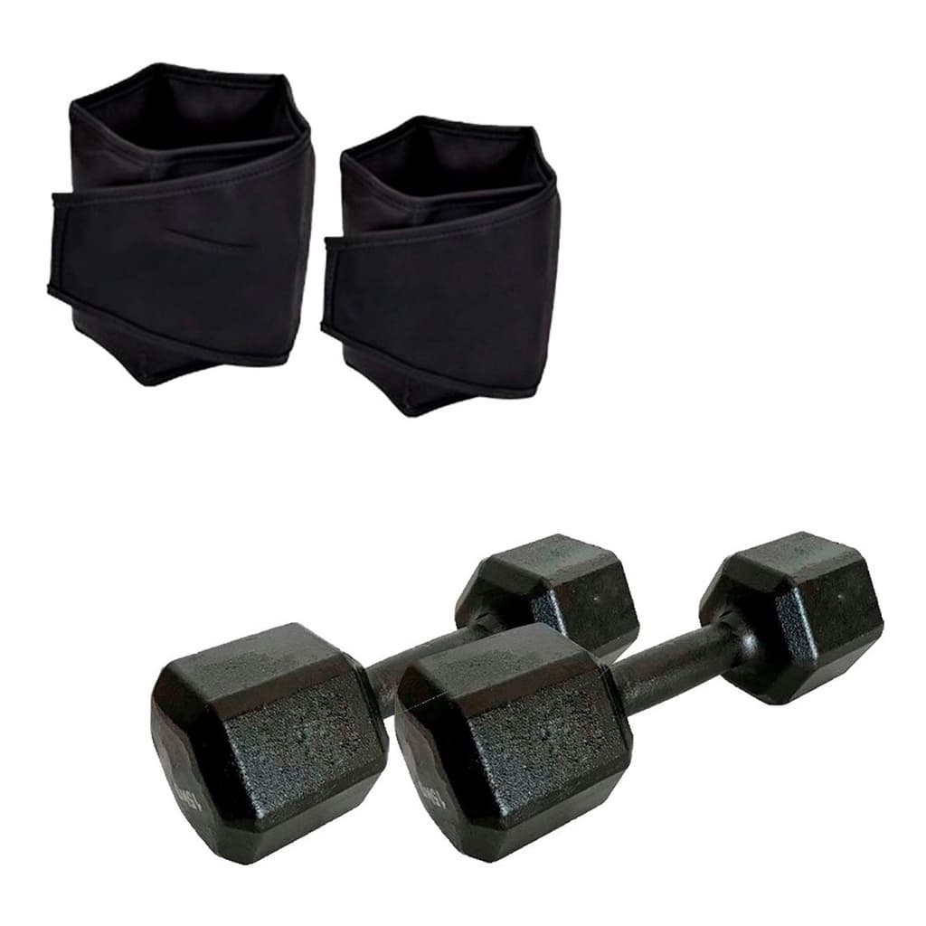 Kit Fisioterapia - Par De Caneleira 2kg + Par De Halter sextavado pintado 1kg