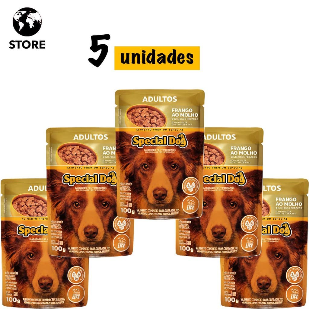 5 unidades Ração Úmida Special Dog Sachê Frango para Cães Adultos