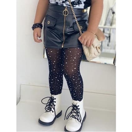 Meia Calça Arrastão Strass Infantil Menina Moda Mini Diva