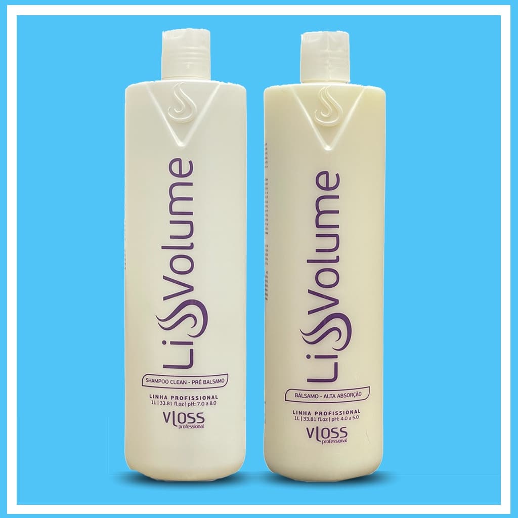 Kit Selagem Liss Volume Vloss Escova Progressiva Profissional Shampoo Limpeza e Balsamo Ativo 2x1lt