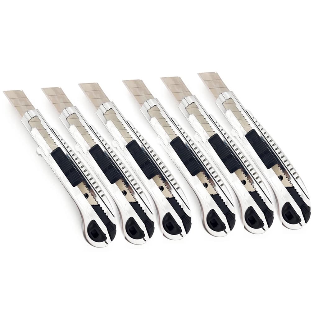 Kit 6 Estilete de Metal e Plástico Largo 18x100mm Com Reservatório Para Lâminas Trava de Segurança + Lâminas Extra