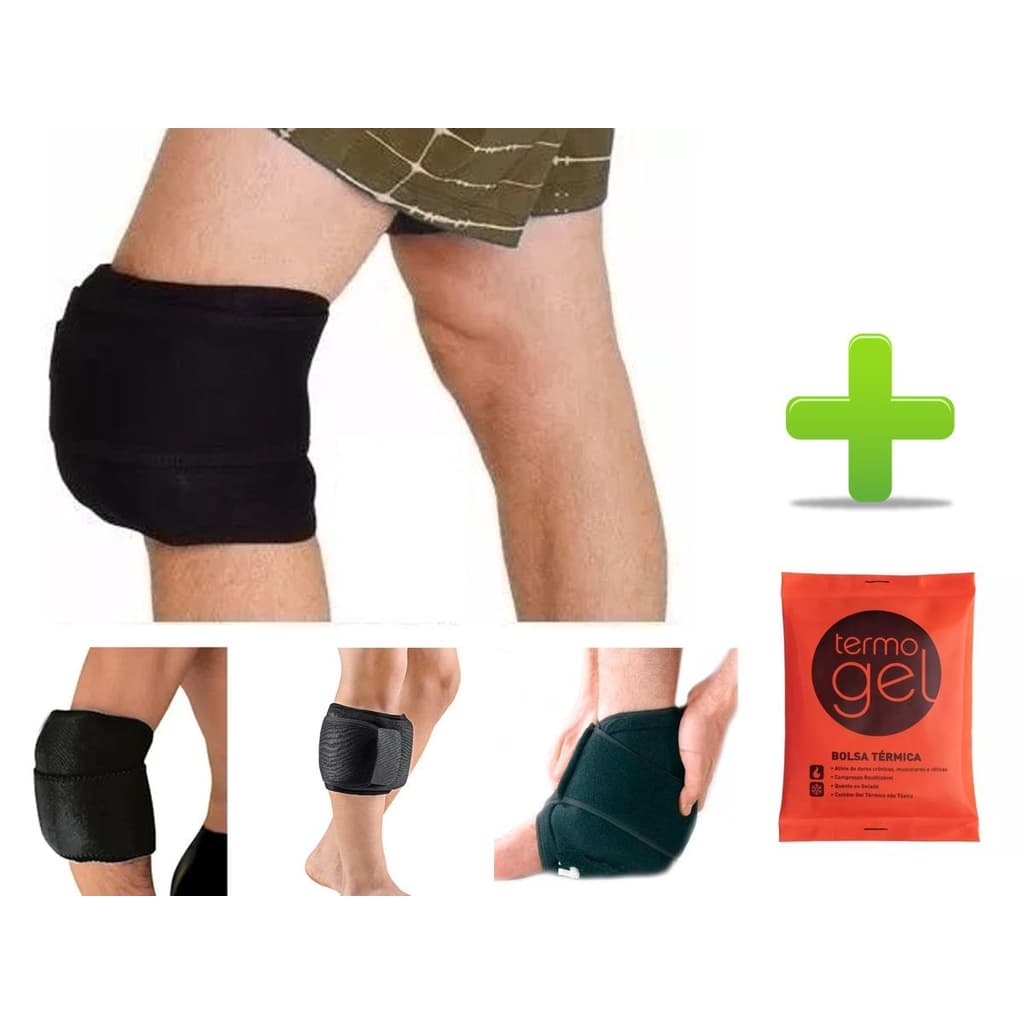 Kit Cinta Multiuso Para Bolsa Térmica Gel Joelho Preto + Bolsa Gel