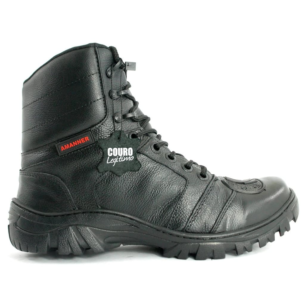 Bota de Couro Adventure Motoqueiros Masculina Motociclista Sola Blaqueada Costurada Tenis Preto Amanner