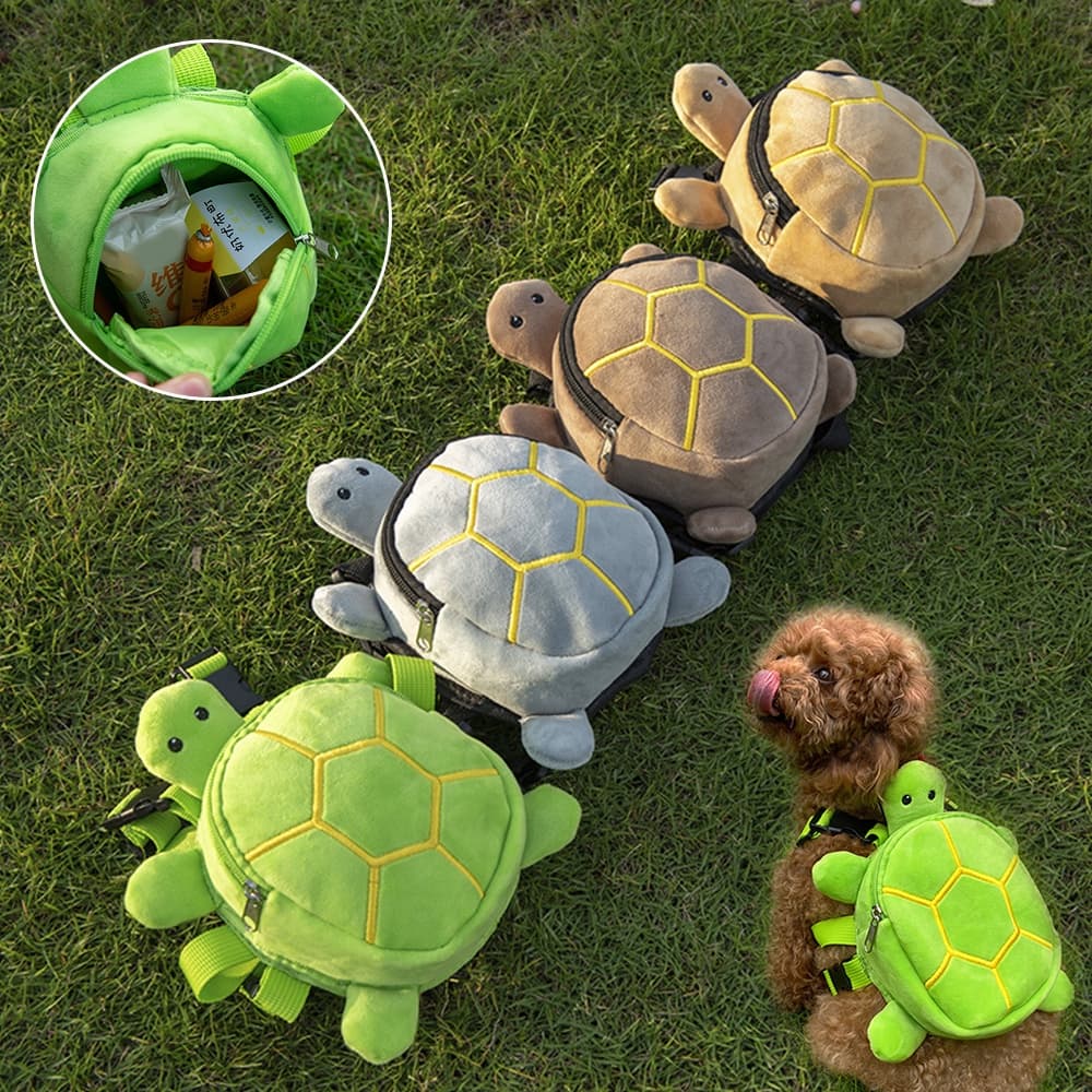 Mochila para Cães e Gatos Formato de Tartaruga Pelúcia Macia e Portátil Grande Capacidade