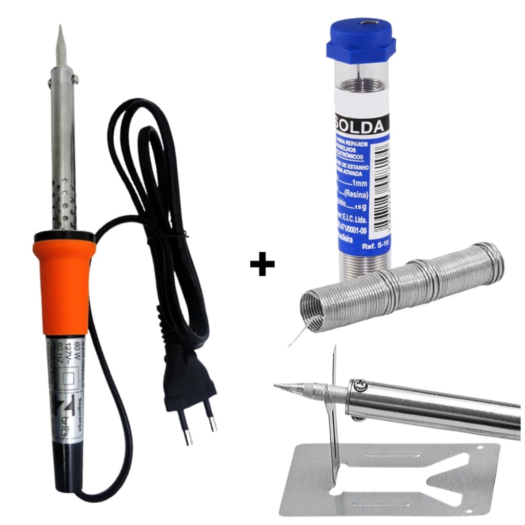 Kit Ferro De Solda Soldar Soldador 60w 110v ou 220v + Estanho
