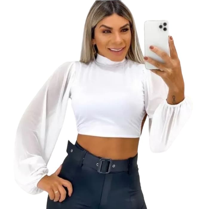 Cropped tule manga  longa princesa cota nua juliete