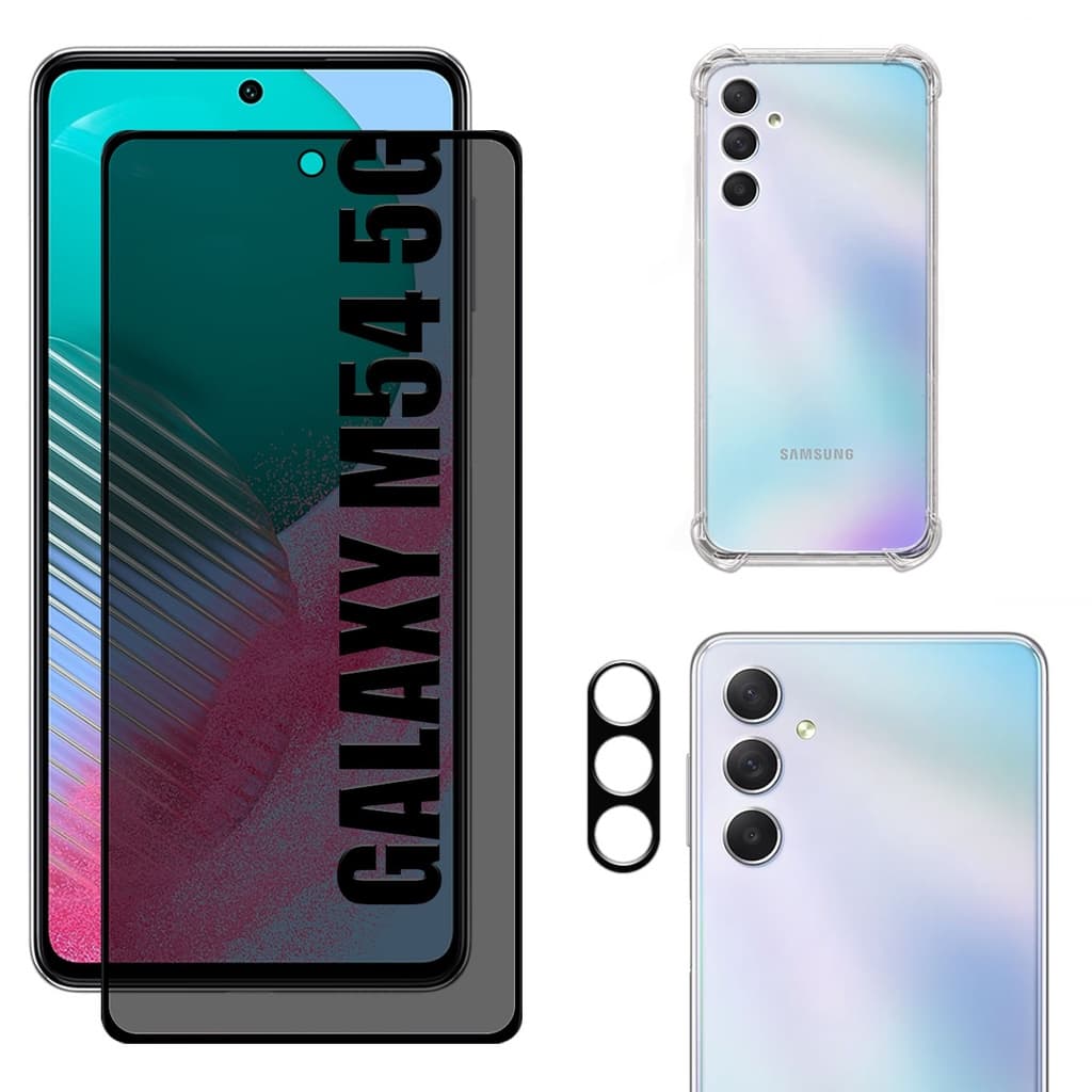 Kit Para Galaxy M54 5g | Película de Privacidade 3D - Capa Anti Shock - Película da Câmera 3D
