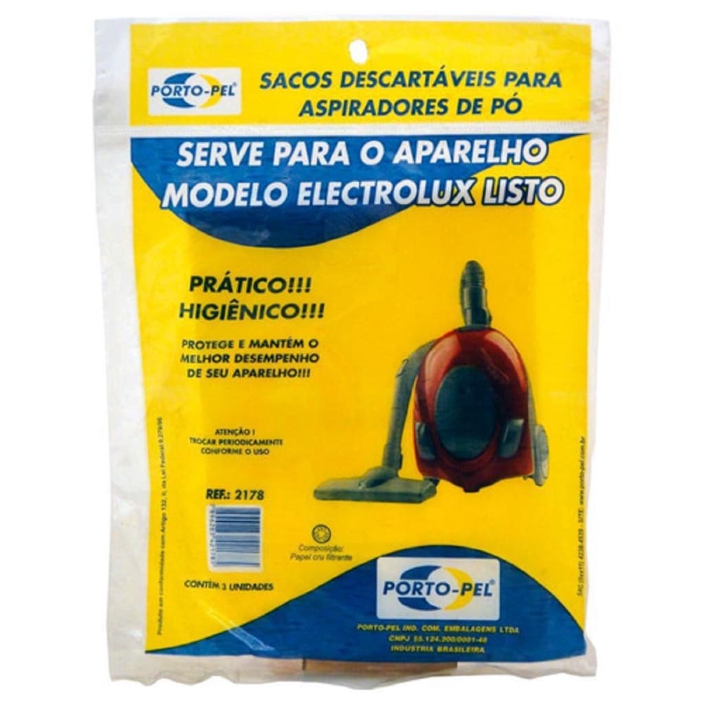 Saco Para Aspirador De Pó Electrolux Listo C/3 Peças Descartaveis