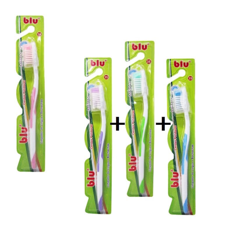 Kit 3 Escova Dental Adulto Cerdas Média + Protetor de Cerdas