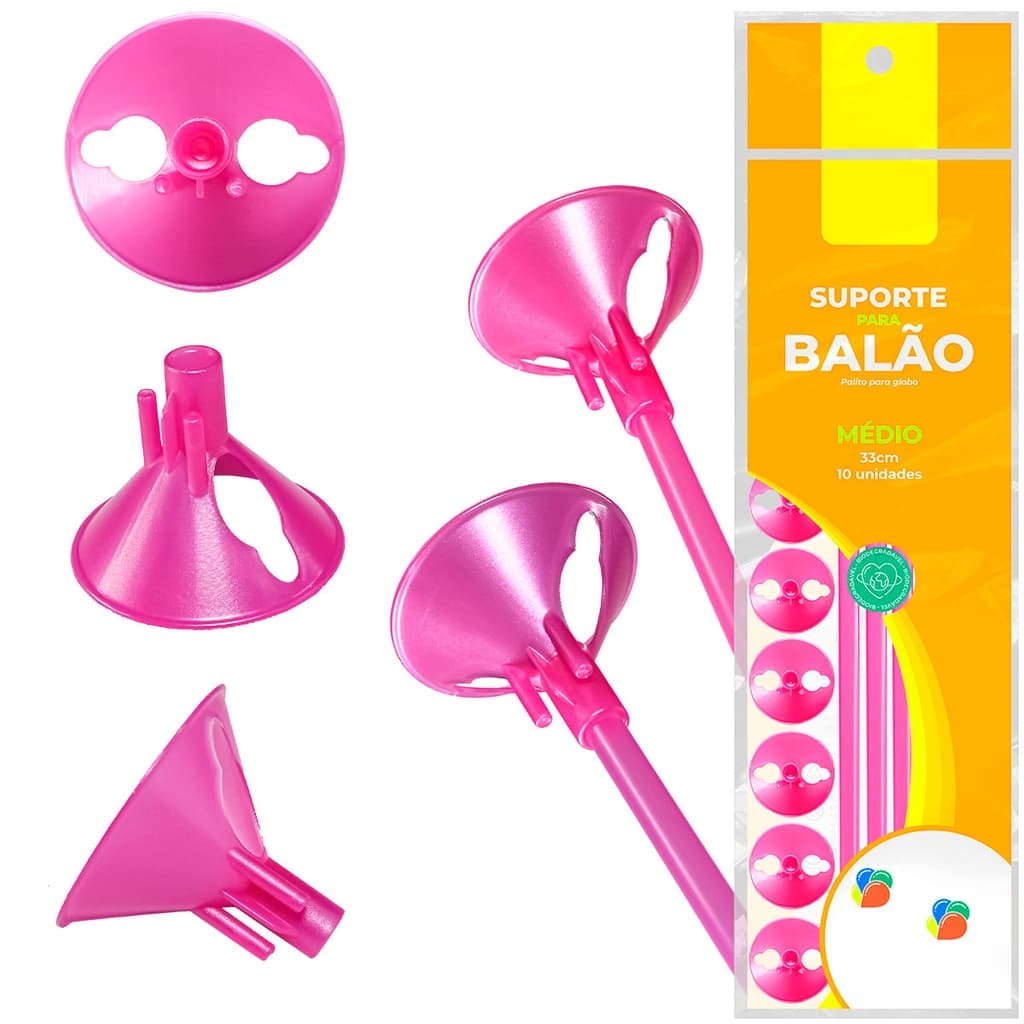Suporte Vareta Haste Pega Balão/bexiga Pink 33cm - 10und