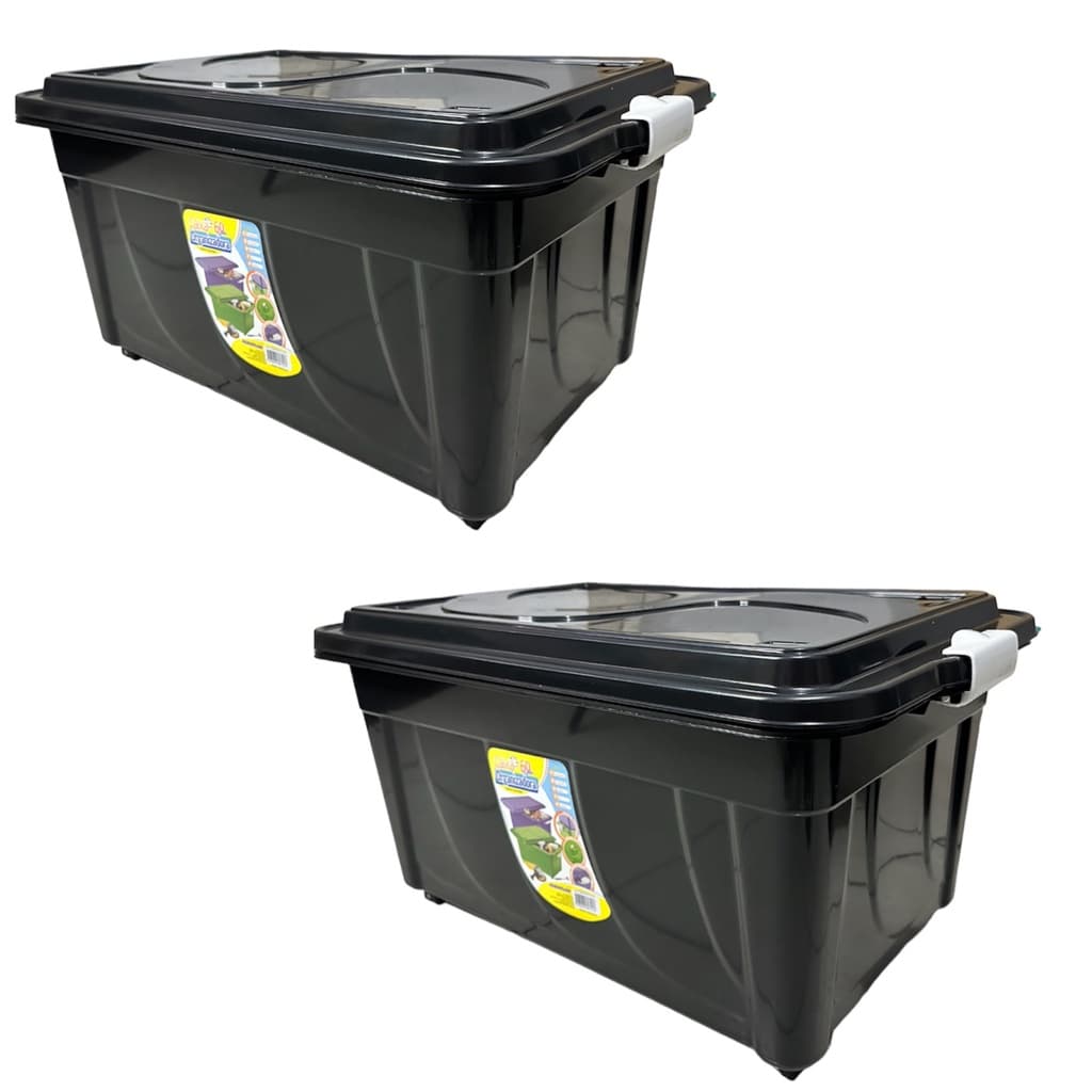 Kit 2 Caixa Organizadora Preta 60L Com Rodas Agraplast