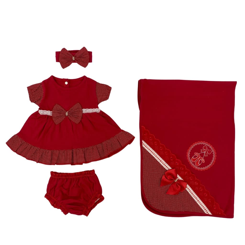 Saída Maternidade Menina 4 Peças Com Vestido Calcinha