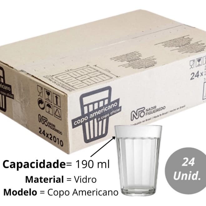 Caixa de Copo Americano Vidro 190ML Café Bar Restaurante Nadir Figueiredo