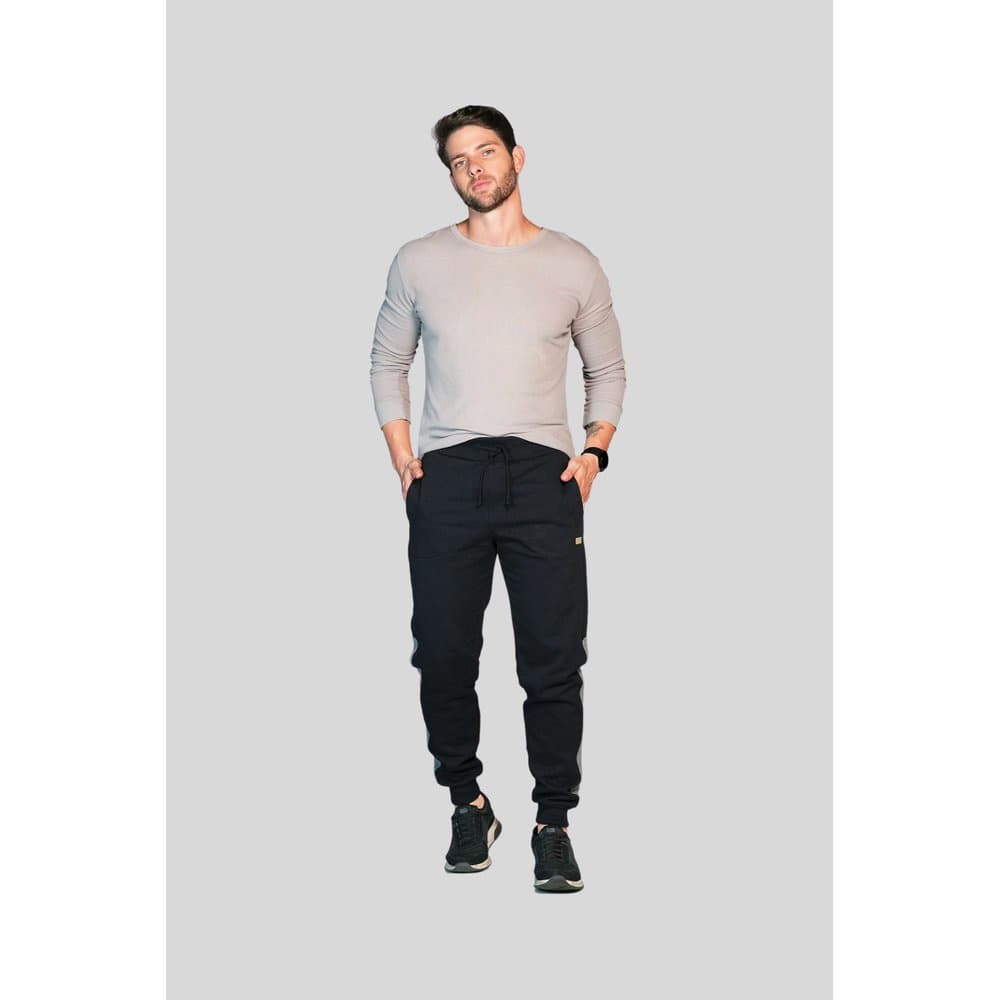 Calça de Moletom Masculina Preta com Bolsos e Faixa Lateral – Conforto, Estilo e Versatilidade para o Dia a Dia
