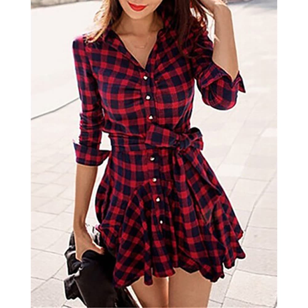 Vestido Xadrez  Feminino Vermelho Curto Vintage Sullins