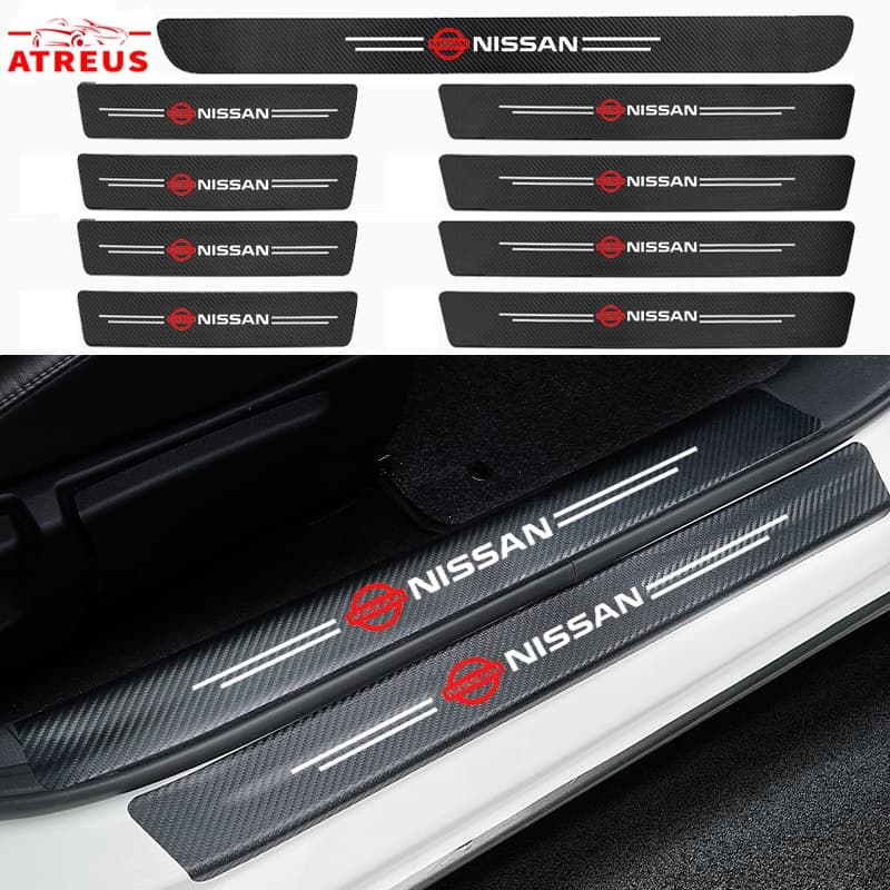 Para Nissan Adesivo Soleira De Porta De Carro De Fibra De Carbono Soleira De Porta Anti-risco Protetor De Porta-Malas