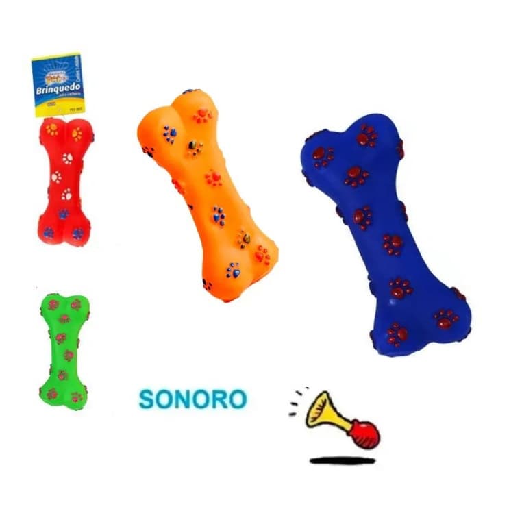 Brinquedo para Cães Modelo Osso Patinhas Sonoro 14,5 cm
