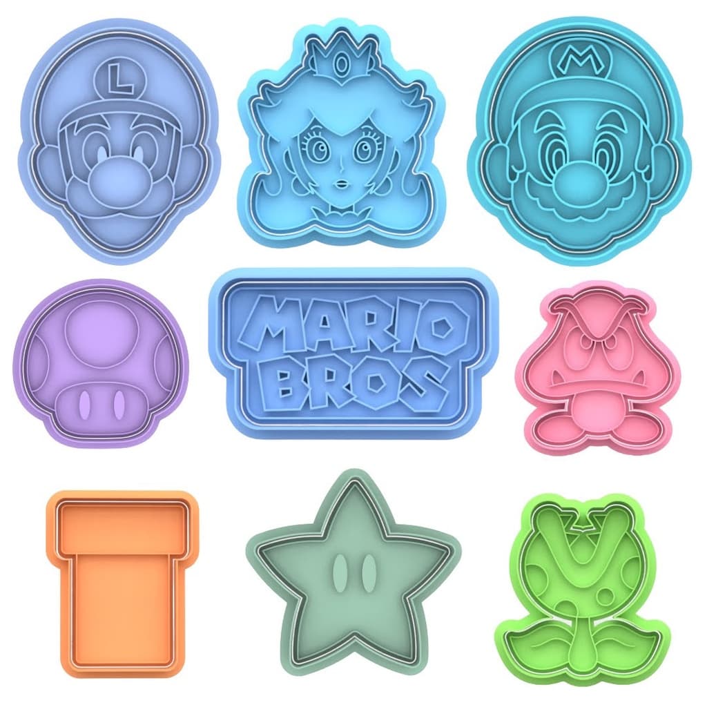 Kit 9 Cortador Marcador Super Mario Nintendo Pasta Cookie