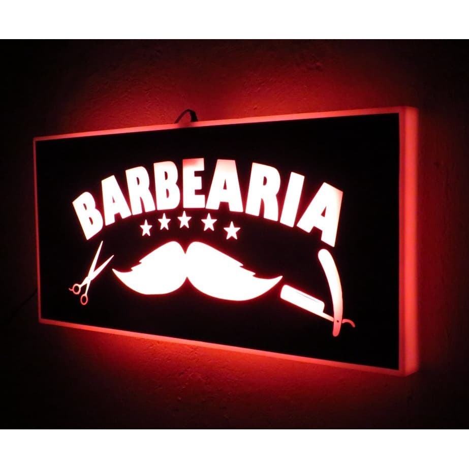 Placa Barbearia 5 Estrelas Iluminada Led 60x28