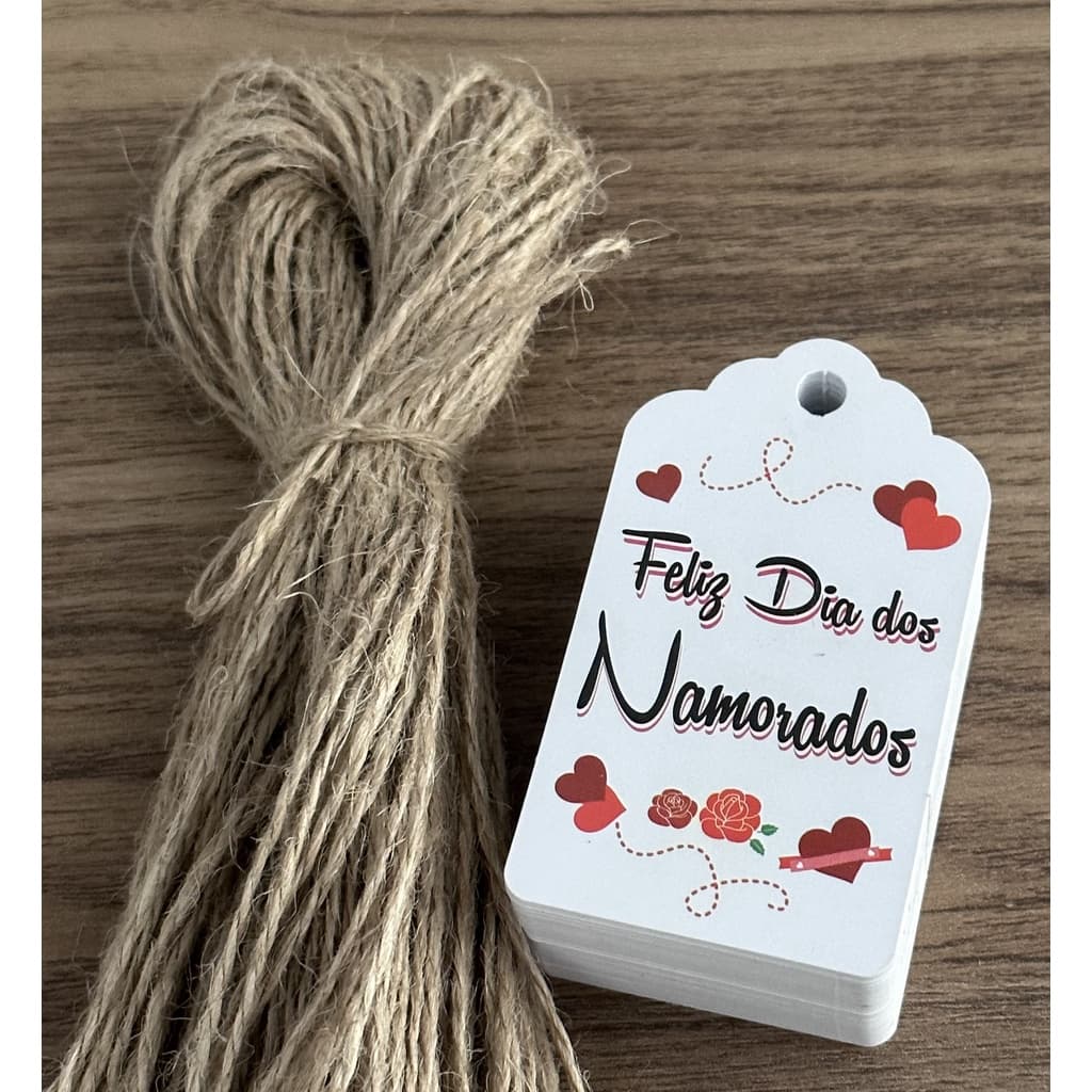100 Tags Dia Dos Namorados Modelo 2 Com Cordão De Sisal Incluso