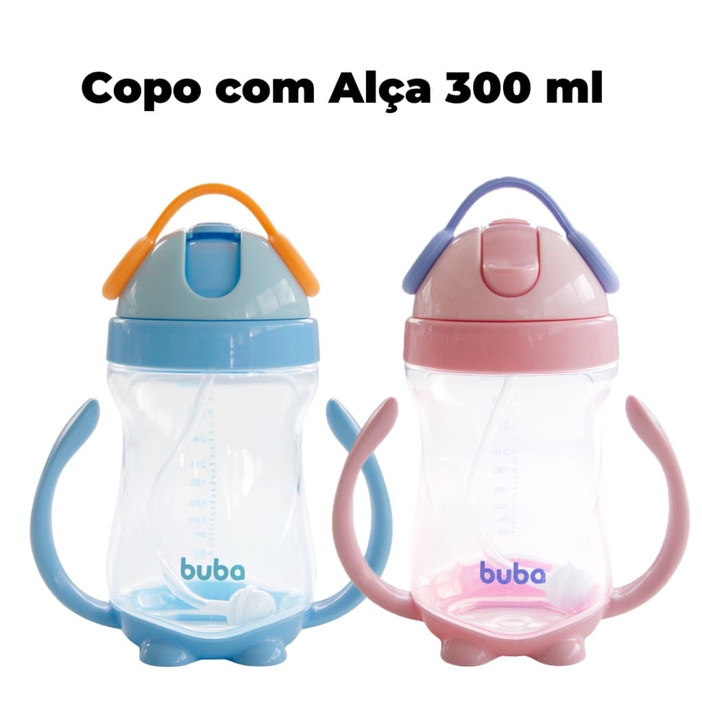 Copo Garrafa Infantil Bebê 300ml com Alça Buba