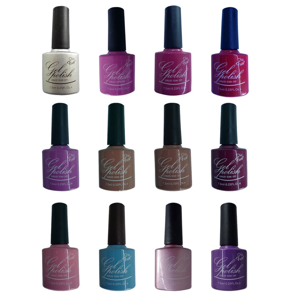 Kit 12 Esmaltes Em Gel 7.5ml Chic & Fun Unhas Uv Led ANVISA