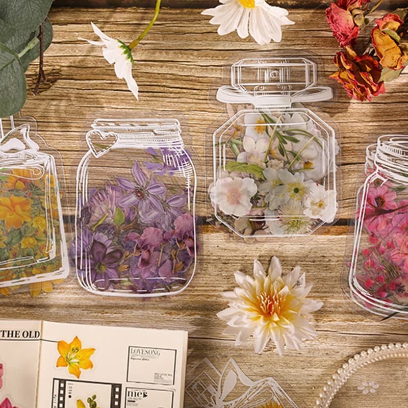 62 Pcs Lindas Flores Autocolantes Para Garrafas Série História Decoração DIY PET Transparentes À Prova D'água